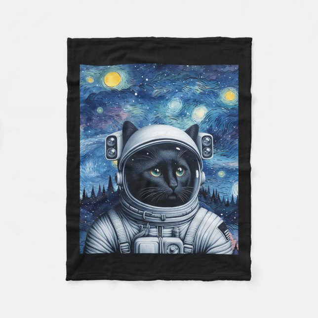 Starry Night Cosmic Cat Astronaut Art Fleecefilt (Framsidan)