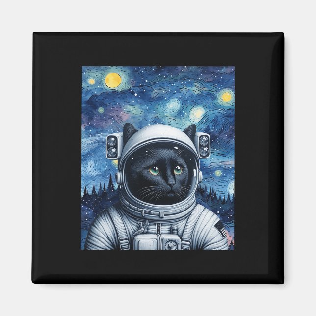 Starry Night Cosmic Cat Astronaut Art Magnet (Framsidan)