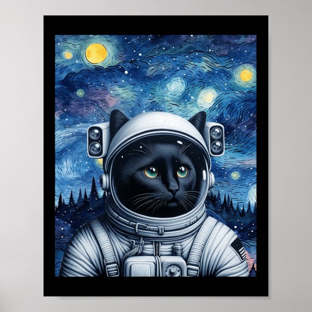 Starry Night Cosmic Cat Astronaut Art Poster (Framsidan)