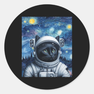 Starry Night Cosmic Cat Astronaut Art Runt Klistermärke