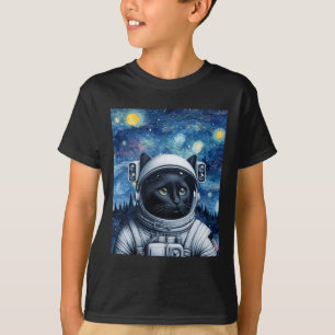 Starry Night Cosmic Cat Astronaut Art T Shirt