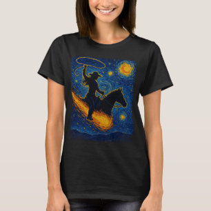 Starry Night Cowgirl: Van Gogh Western Art Print T Shirt