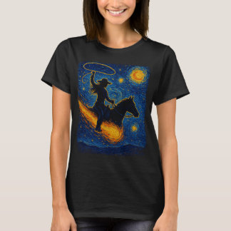 Starry Night Cowgirl: Van Gogh Western Art Print T Shirt