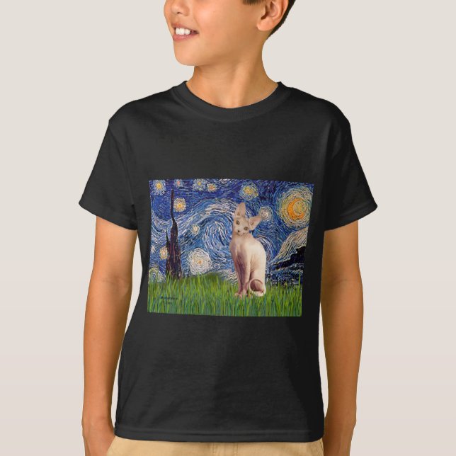 Starry Night - Cream Sphynx Cat Tee Shirt (Framsida)