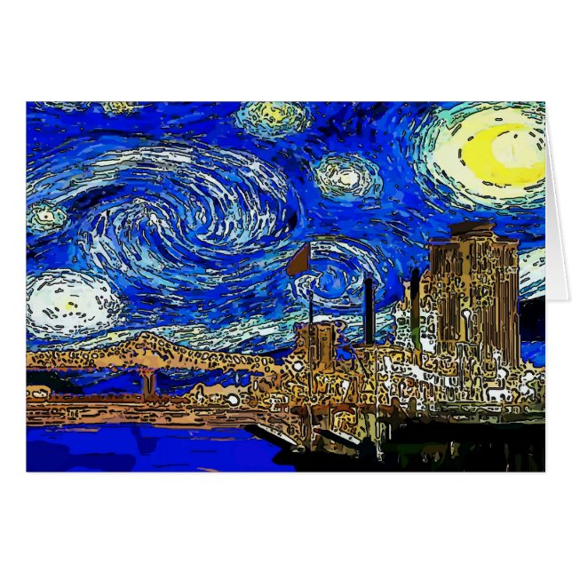 Starry Night Crescent City Hälsningskort (Framsidan Horizontal)