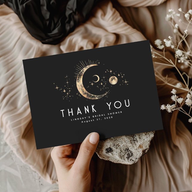 Starry Night Crescent Måne Celestial Tack (Celestial Black Thank You Card)
