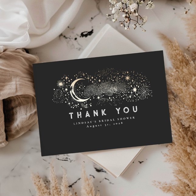 Starry Night Crescent Måne Small Tack (Celestial Black Thank You Cards)