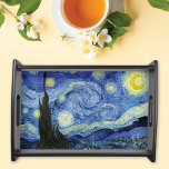 Starry Night Crescent Måne Van Gogh Frukostbricka<br><div class="desc">En bra som serverar bricka med Starry Natt (1889),  en oljemålning efter imponeringen av Vincent Van Gogh (1853-1890). Facket skildrar ett landskap i natt med ett krympande måne i himlar ovan.</div>