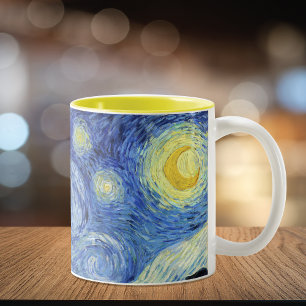 Starry Night Crescent Måne Van Gogh Två-Tonad Mugg