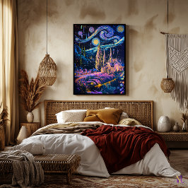 Starry Night Cyberpunk Cosmic Fantasy Poster