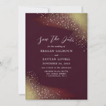 Starry Night Deep Crimson Save Date Card