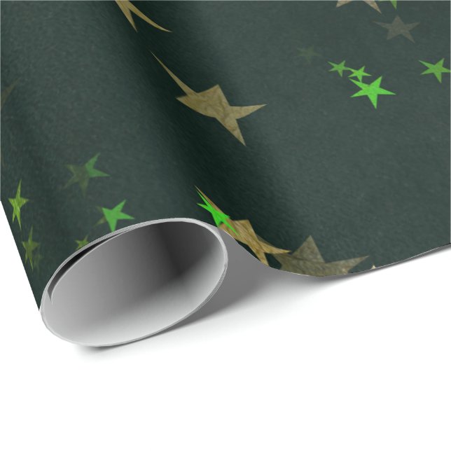 Starry Night Deep Grönt Forest Guld Emerald Presentpapper (Rullad Hörn)