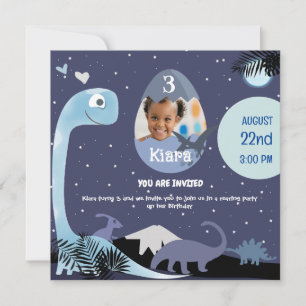 Starry Night Dinosaur-Thated 3rd Birthday bjudin Inbjudningar