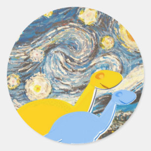 Starry Night Dinosaurs Runt Klistermärke