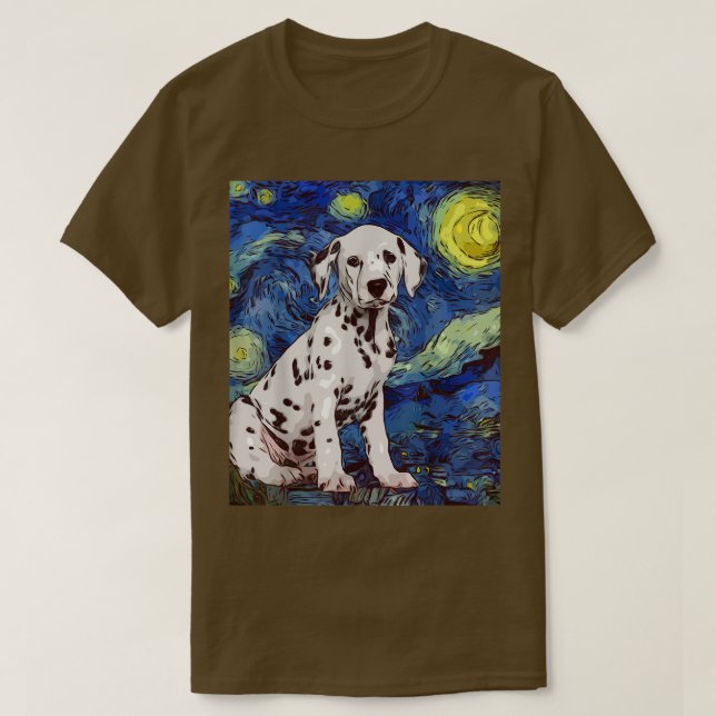 Starry Night Doted Dalmatian Hund Painting Hund Lo T Shirt (Design framsida)