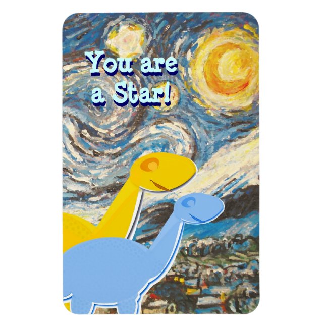Starry Night Du är en Star Cute Dinos Magnet (Vertikal)
