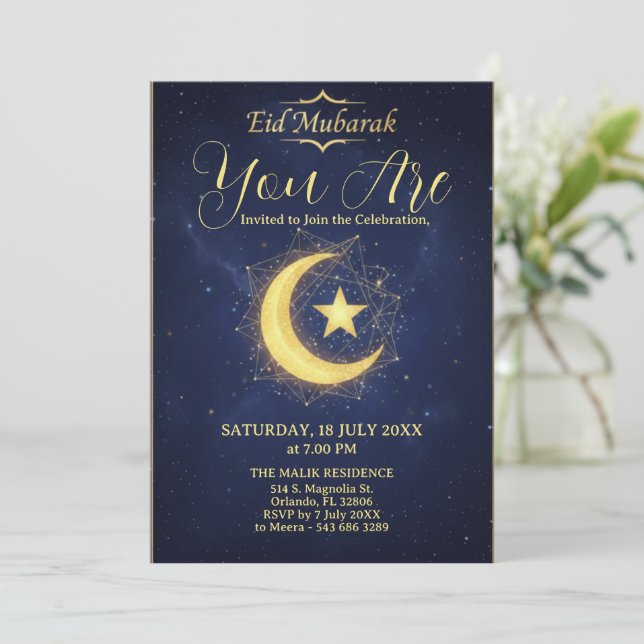 Starry Night Eid Mubarak Party Invitation Inbjudningar (Stående Fram)