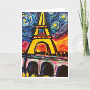 Starry Night Eiffel Torn Card<Blank Inside> Inbjudan
