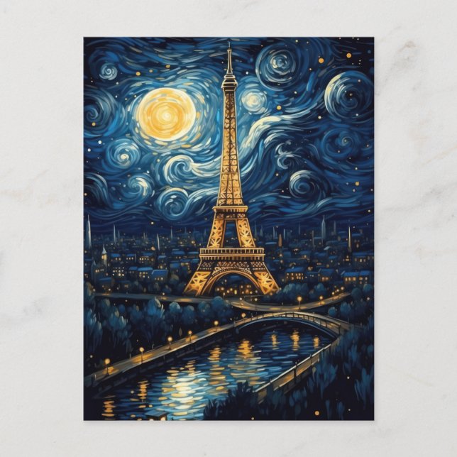 Starry Night - Eiffel Torn Vykort (Framsida)