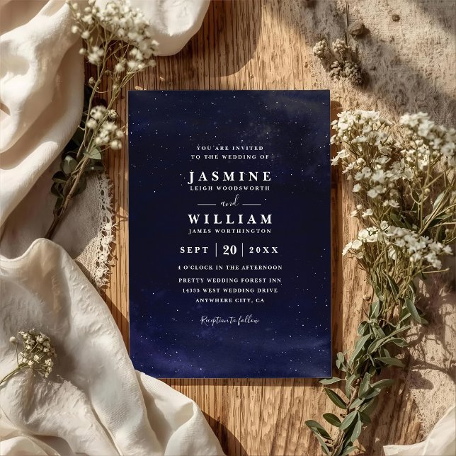 Starry Night Elegant Modern Chic QR Code Wedding Inbjudningar (Skapare uppladdad)
