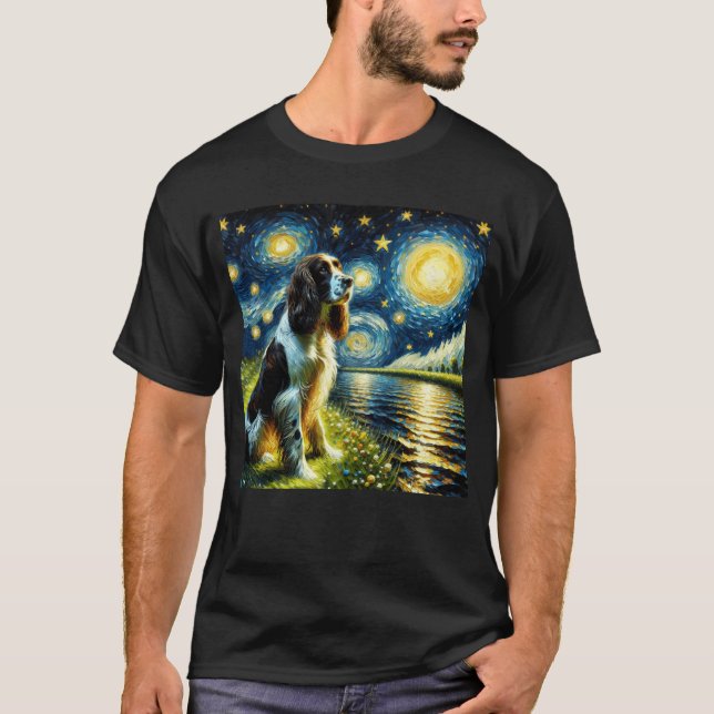 Starry Night English Springer Spain Hund Van T Shirt (Framsida)