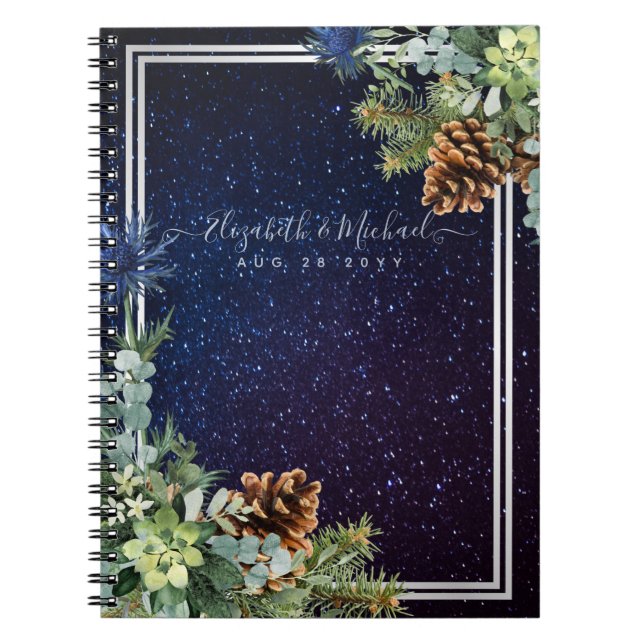 Starry Night Eucalyptus Blue Thistle WinterWedding Anteckningsbok (Framsidan)