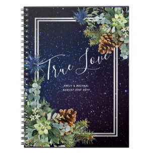 Starry Night Eucalyptus Blue Thistle WinterWedding Anteckningsbok