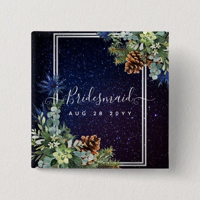 Starry Night Eucalyptus Blue Thistle WinterWedding Knapp (Framsida)
