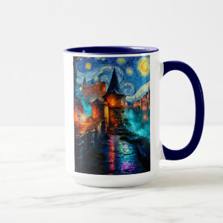 Starry Night Fantasy Fortress Magical Art Mugg
