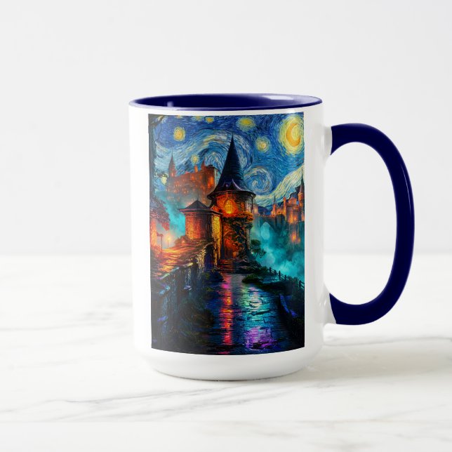 Starry Night Fantasy Fortress Magical Art Mugg (Höger)