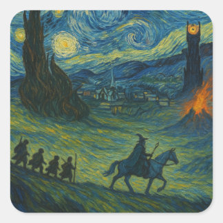 Starry Night Fantasy Journey Sticker Fyrkantigt Klistermärke