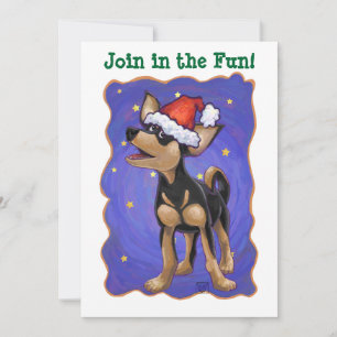 Starry Night Festive Chihuhua i Santa Hat Inbjudningar