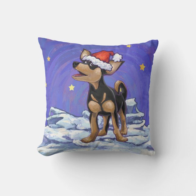 Starry Night Festive Chihuhua i Santa Hat Kudde (Framsida)
