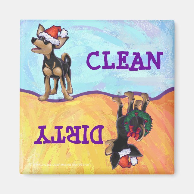 Starry Night Festive Chihuhua i Santa Hat Magnet (Framsidan)