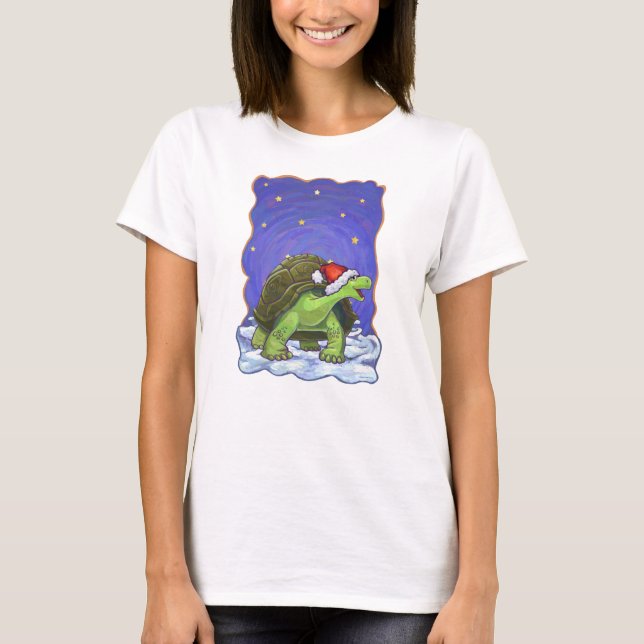 Starry Night Festive Tortoise i Santa Hat T Shirt (Framsida)