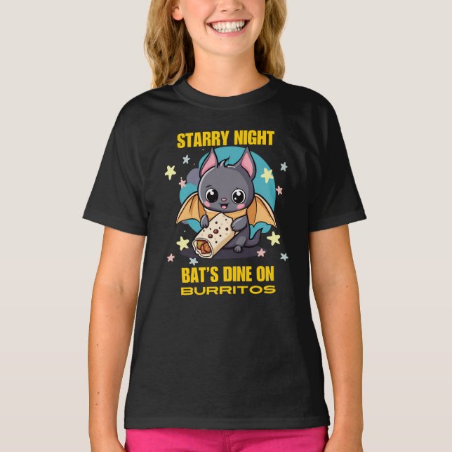 Starry Night, fladdermus i burrito T Shirt (Framsida)