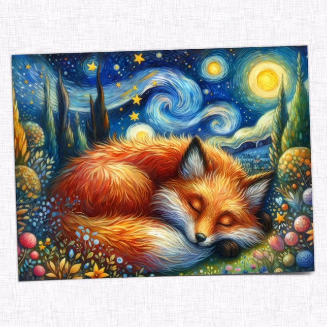 Starry Night Fox: A Whimsical and Magic Vykort (Skapare uppladdad)