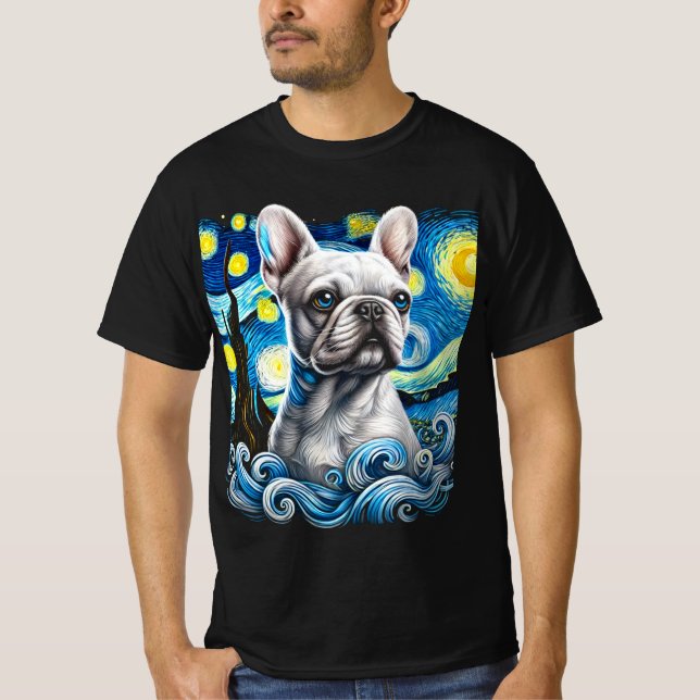 Starry Night Fransk Bulldog T-Shirt - Konstnärlig  (Framsida)