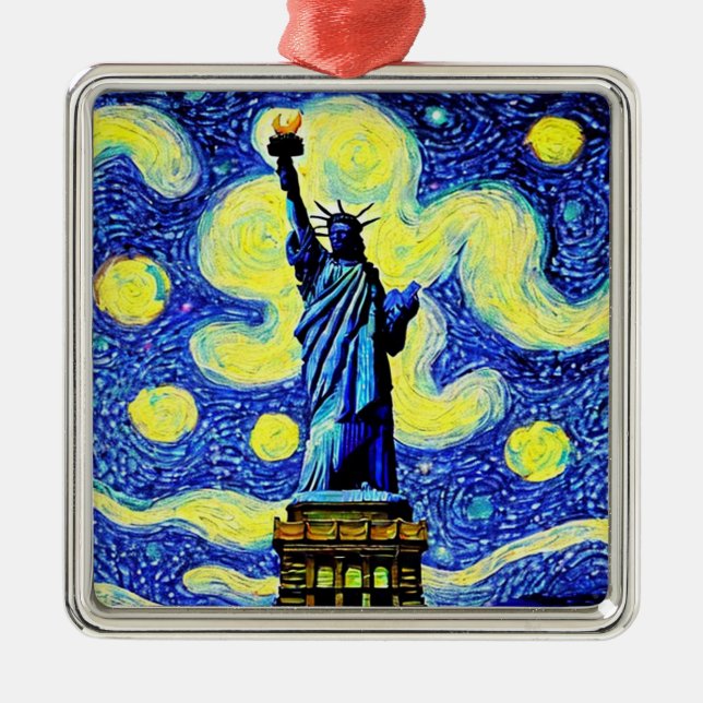 Starry Night Frihetsgudinnan New York Julgransprydnad Metall (Framsidan)