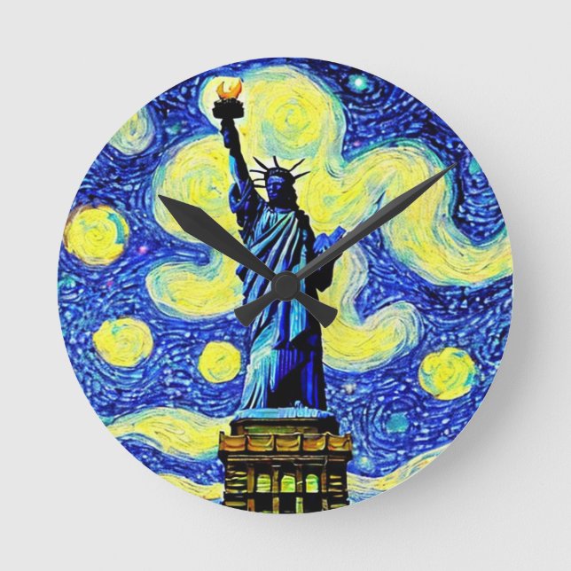 Starry Night Frihetsgudinnan New York Rund Klocka (Framsida)