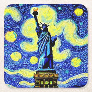 Starry Night Frihetsgudinnan New York Underlägg Papper Kvadrat