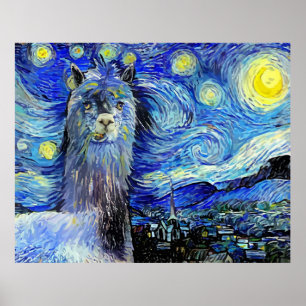 Starry Night Funny Alpaca Ligcape Parody Poster