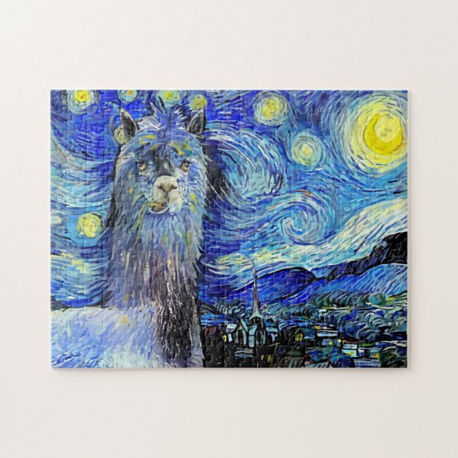 Starry Night Funny Alpaca Ligcape Parody Pussel (Horisontell)