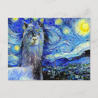 Starry Night Funny Alpaca Ligcape Parody Vykort