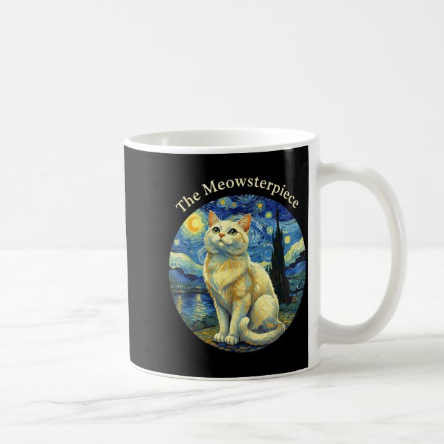 Starry Night Funny Cat The Meowsterece Van Gogh Hu Kaffemugg (Höger)