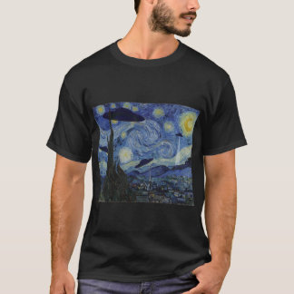 Starry Night Funny Van Gogh Painting UFO Alien Abd T Shirt