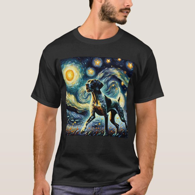 Starry Night German Shorthar Pointer Van Gogh T Shirt (Framsida)