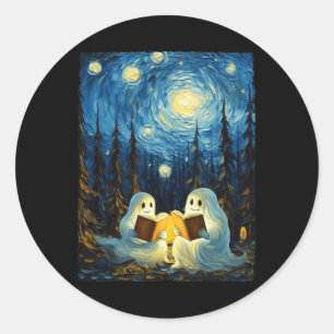 Starry Night Ghost Bok Reading Camping Halloween Runt Klistermärke
