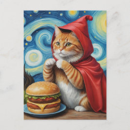 Starry Night Ginger Cat med Cheeseburger Vykort