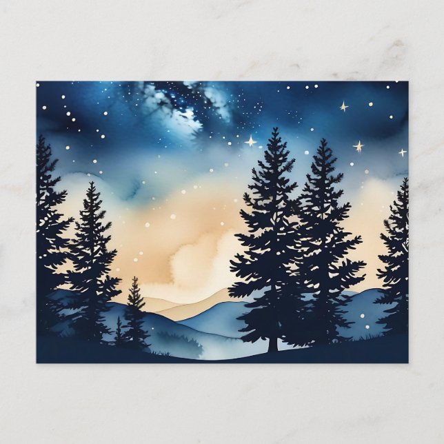 Starry Night Gräs A Dreamy Watercolor Vykort (Framsida)